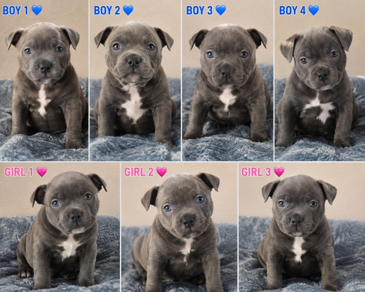 Blue Staffordshire Bull Terrier Puppies – 4 Boys & 3 Girls – Ready 17th September